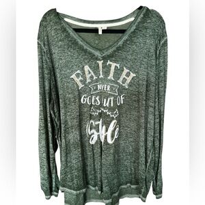 CATO EST 1946- Green Graphic Long Sleeve Top